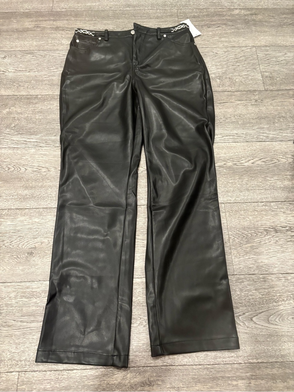 Avec Les Filles Black Faux Leather Straight Leg Pants